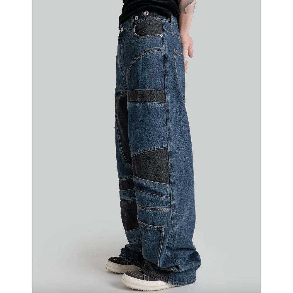 NEW‎ Feng Chen Wang Men's Deconstructed Denim Pants Black Blue Size XL